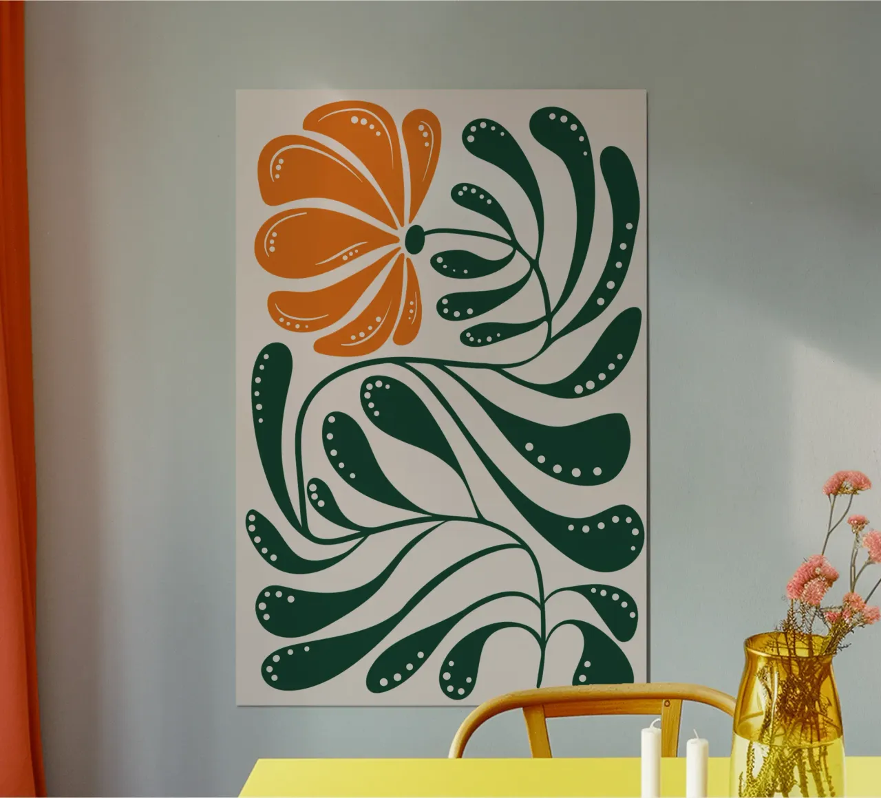 Boho Emerald Flower Wall Art Print - Modern Nature Inspired Poster mit Holzrahmen von Dream Print Designs