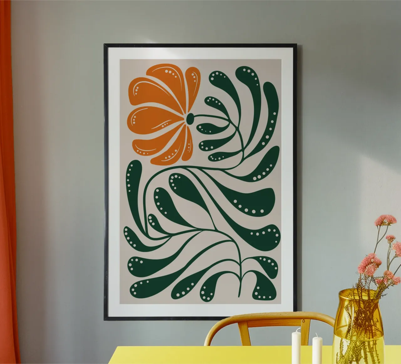Boho Emerald Flower Wall Art Print - Modern Nature Inspired Poster mit Holzrahmen von Dream Print Designs
