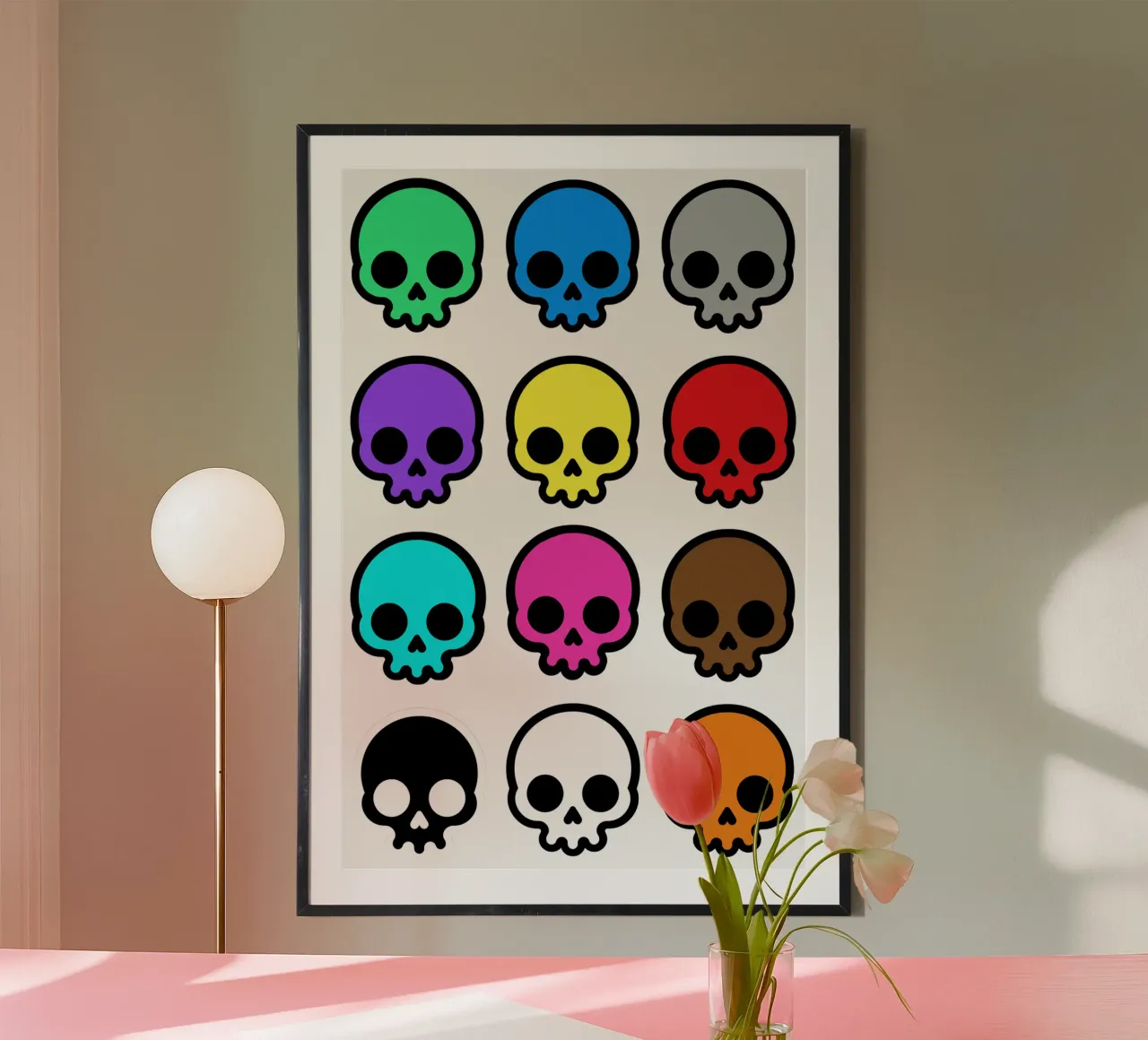 Rainbow Skulls - Colourful Skull Gifts poster con telaio in legno da Melty Shirts