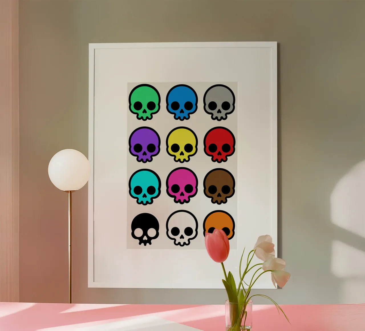 Rainbow Skulls - Colourful Skull Gifts poster con telaio in legno da Melty Shirts