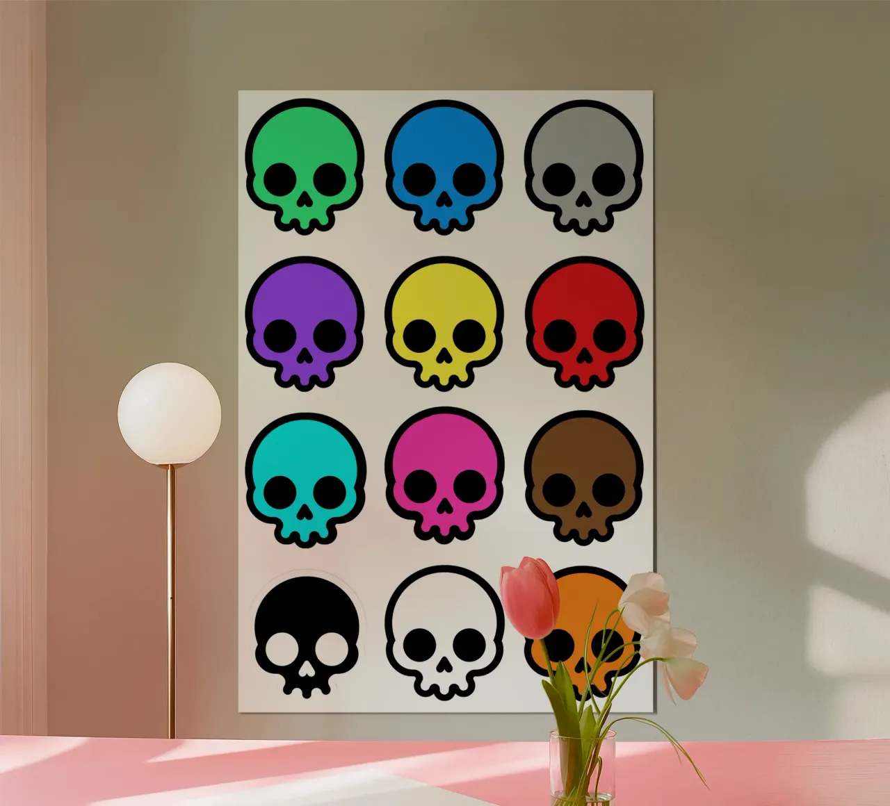 Rainbow Skulls - Colourful Skull Gifts poster con telaio in legno da Melty Shirts