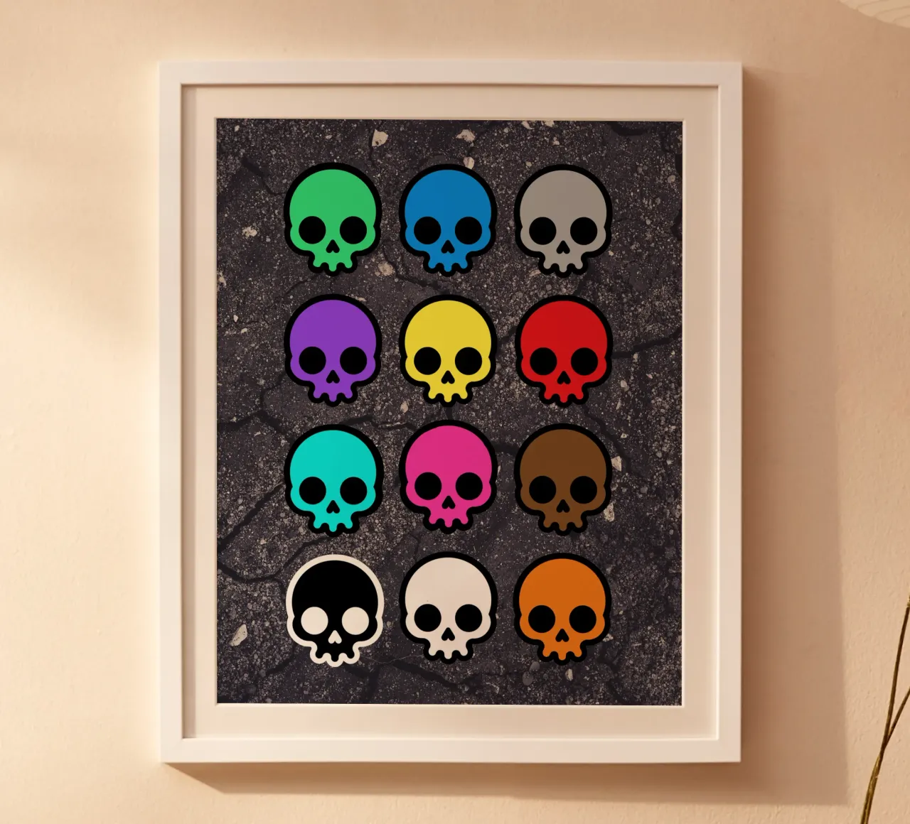 Rainbow Skullz poster con telaio in legno da Melty Shirts