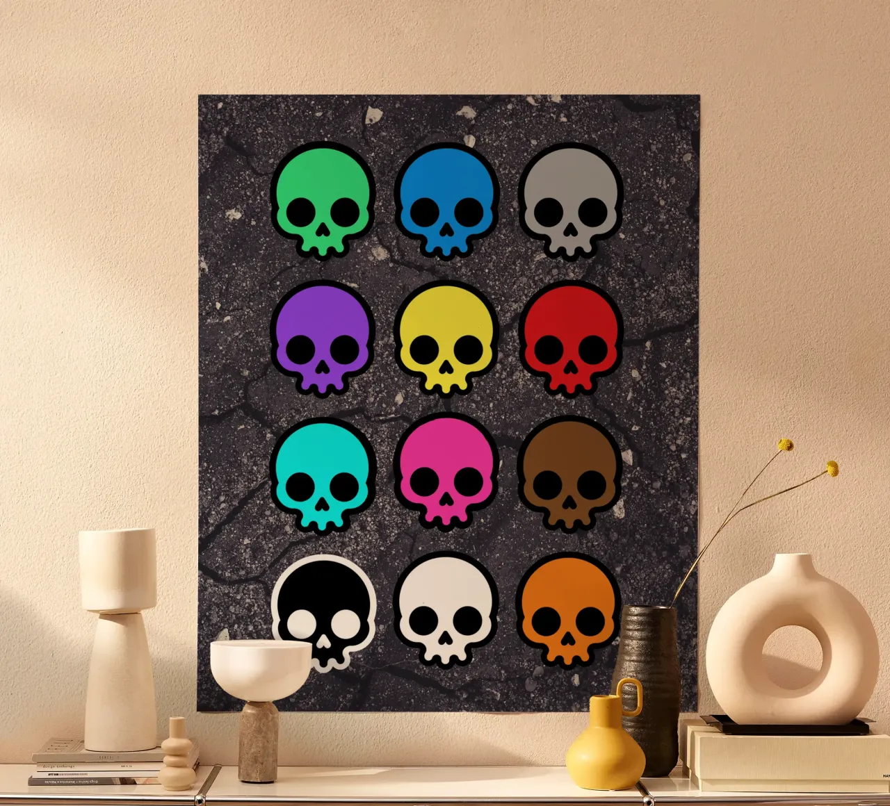 Rainbow Skullz poster con telaio in legno da Melty Shirts
