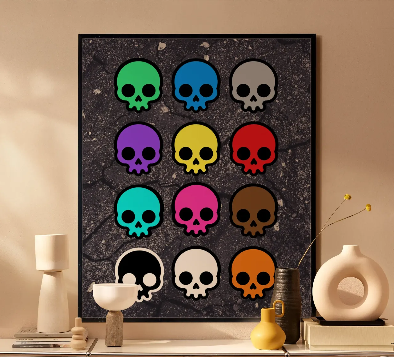Rainbow Skullz poster con telaio in legno da Melty Shirts