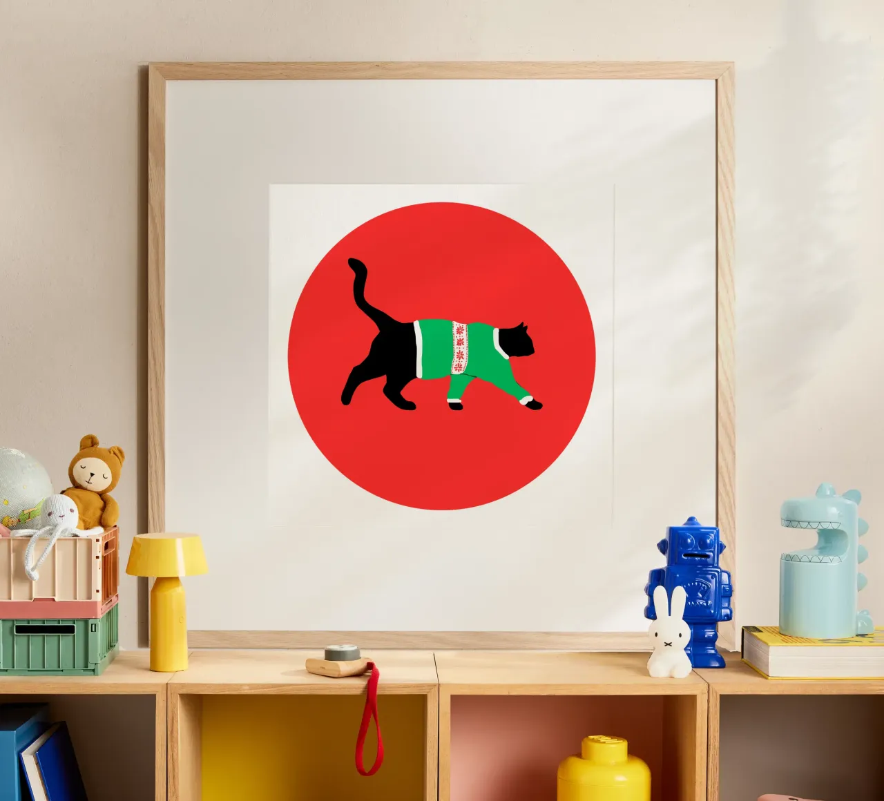 Christmas Cat poster con telaio in alluminio da Melty Shirts