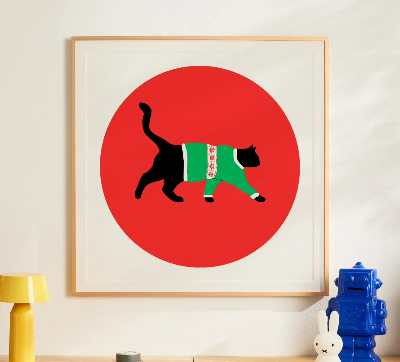 Christmas Cat poster con telaio in alluminio da Melty Shirts