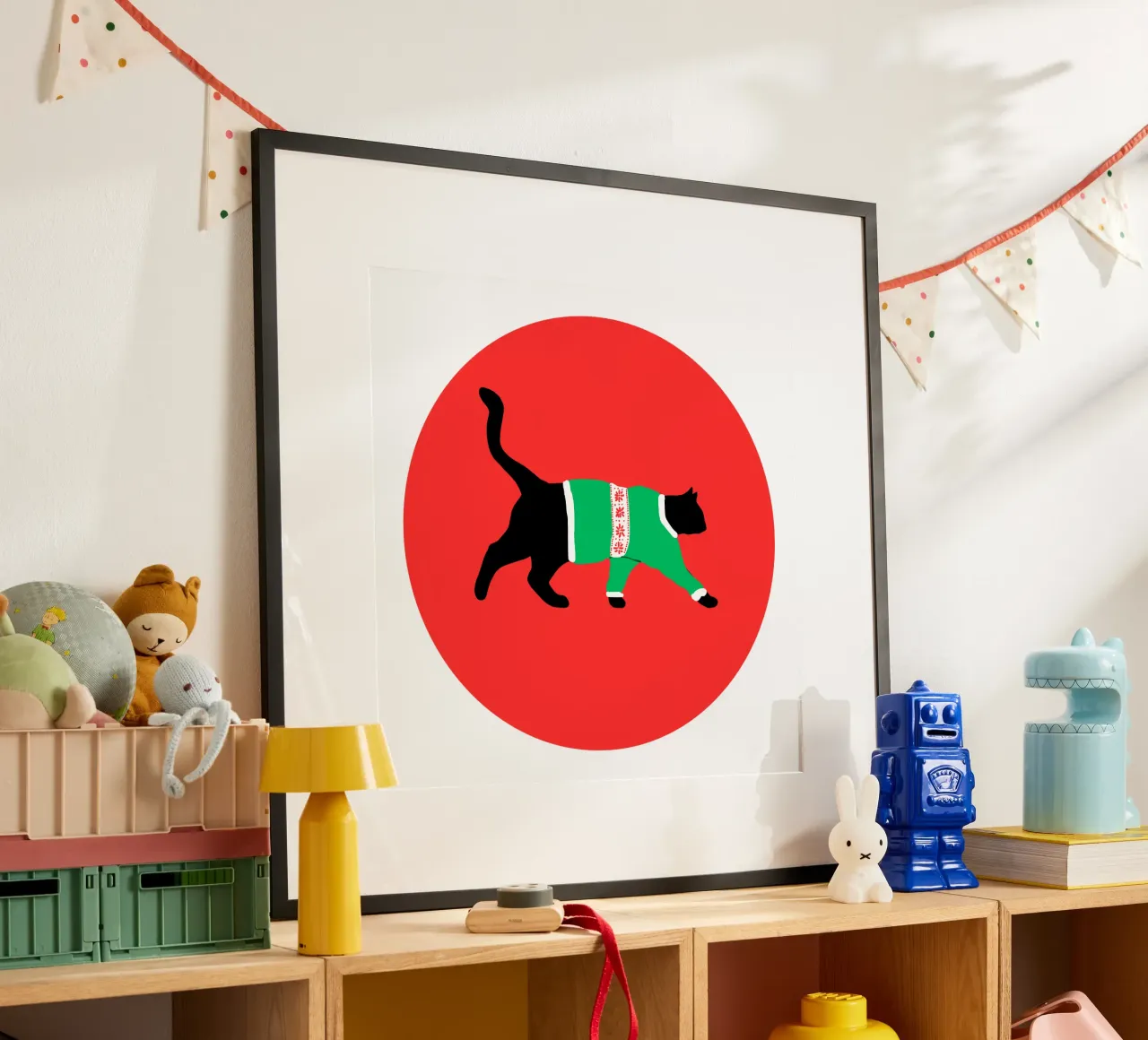 Christmas Cat poster con telaio in alluminio da Melty Shirts