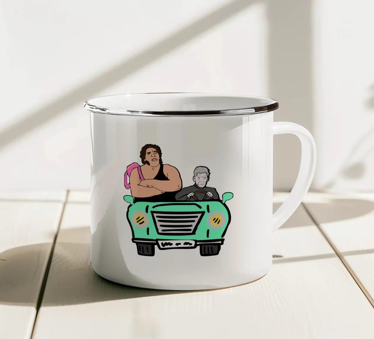 Le Carpool - Sam and Andre Emaille Tasse von Melty Shirts