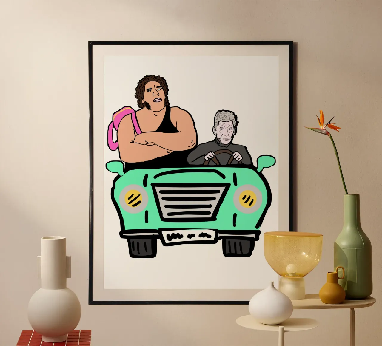 Le Carpool - Sam and Andre poster con telaio in alluminio da Melty Shirts