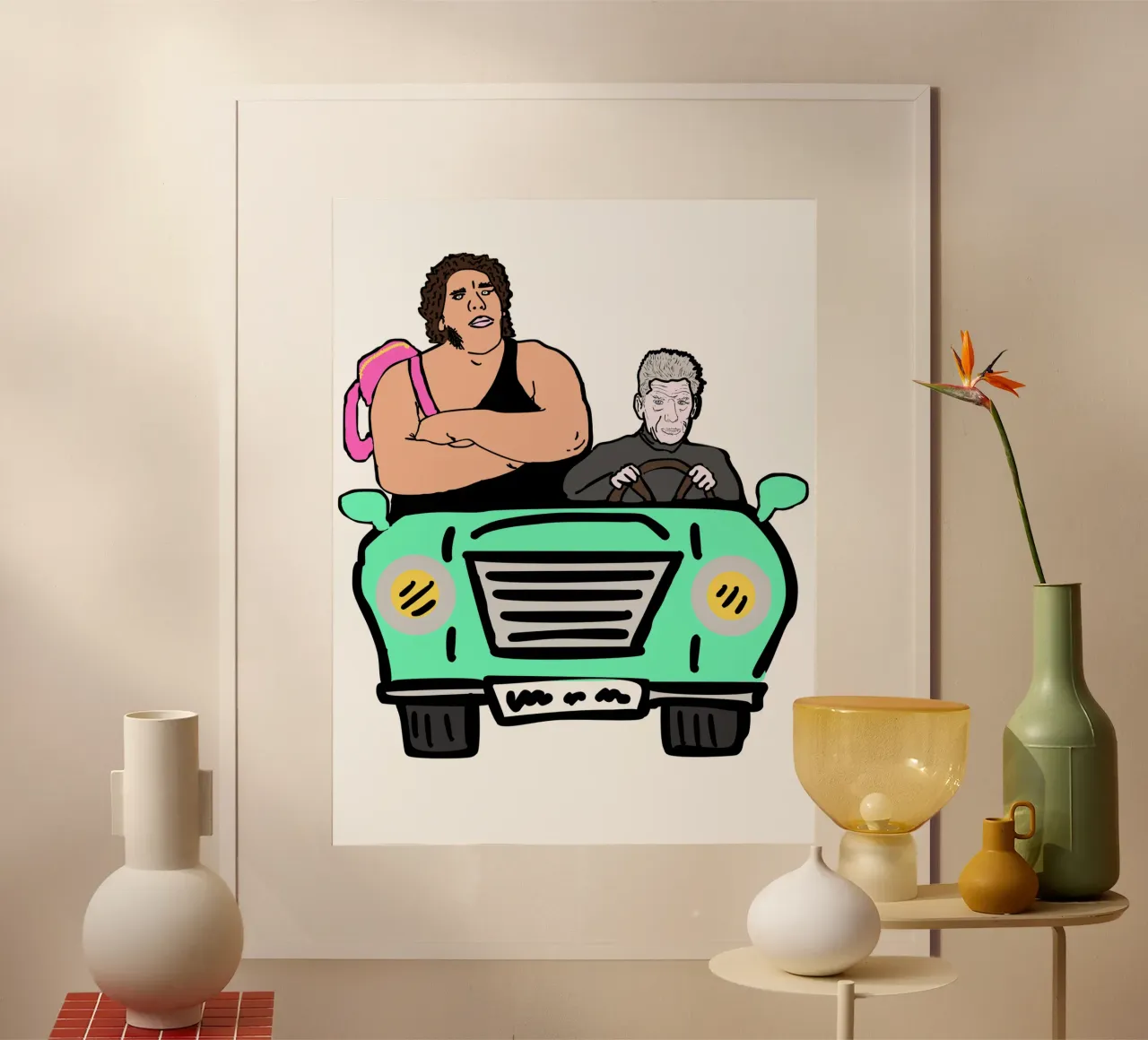 Le Carpool - Sam and Andre poster con telaio in alluminio da Melty Shirts