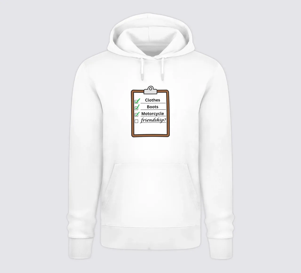 Time travellers check list - Clothes, Boots, Motorcycle. felpa con cappuccio da Melty Shirts