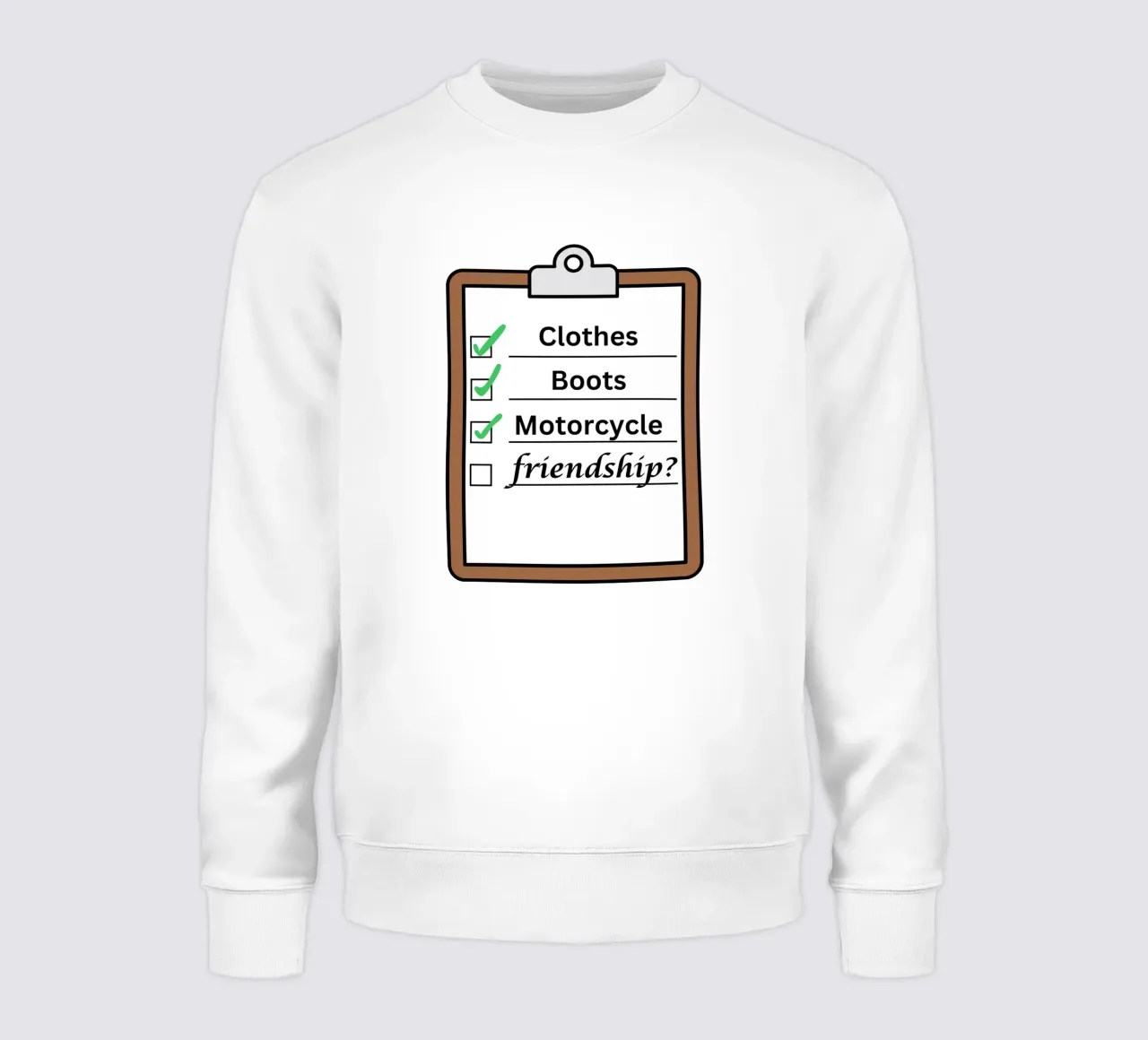 Time travellers check list - Clothes, Boots, Motorcycle. felpa da Melty Shirts