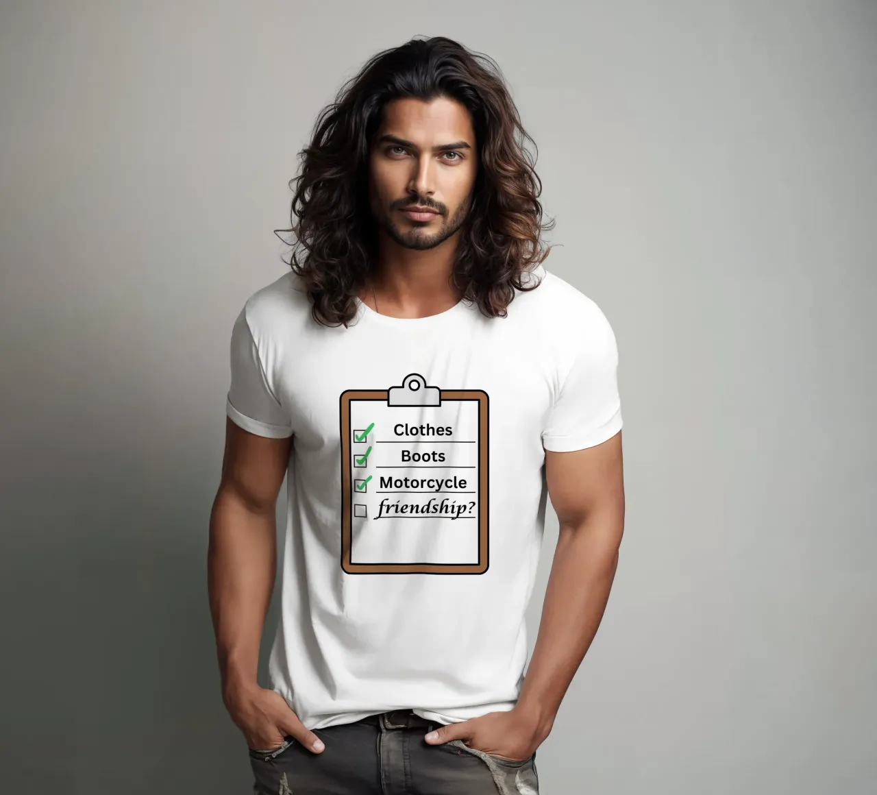Time travellers check list - Clothes, Boots, Motorcycle. t-shirt da Melty Shirts