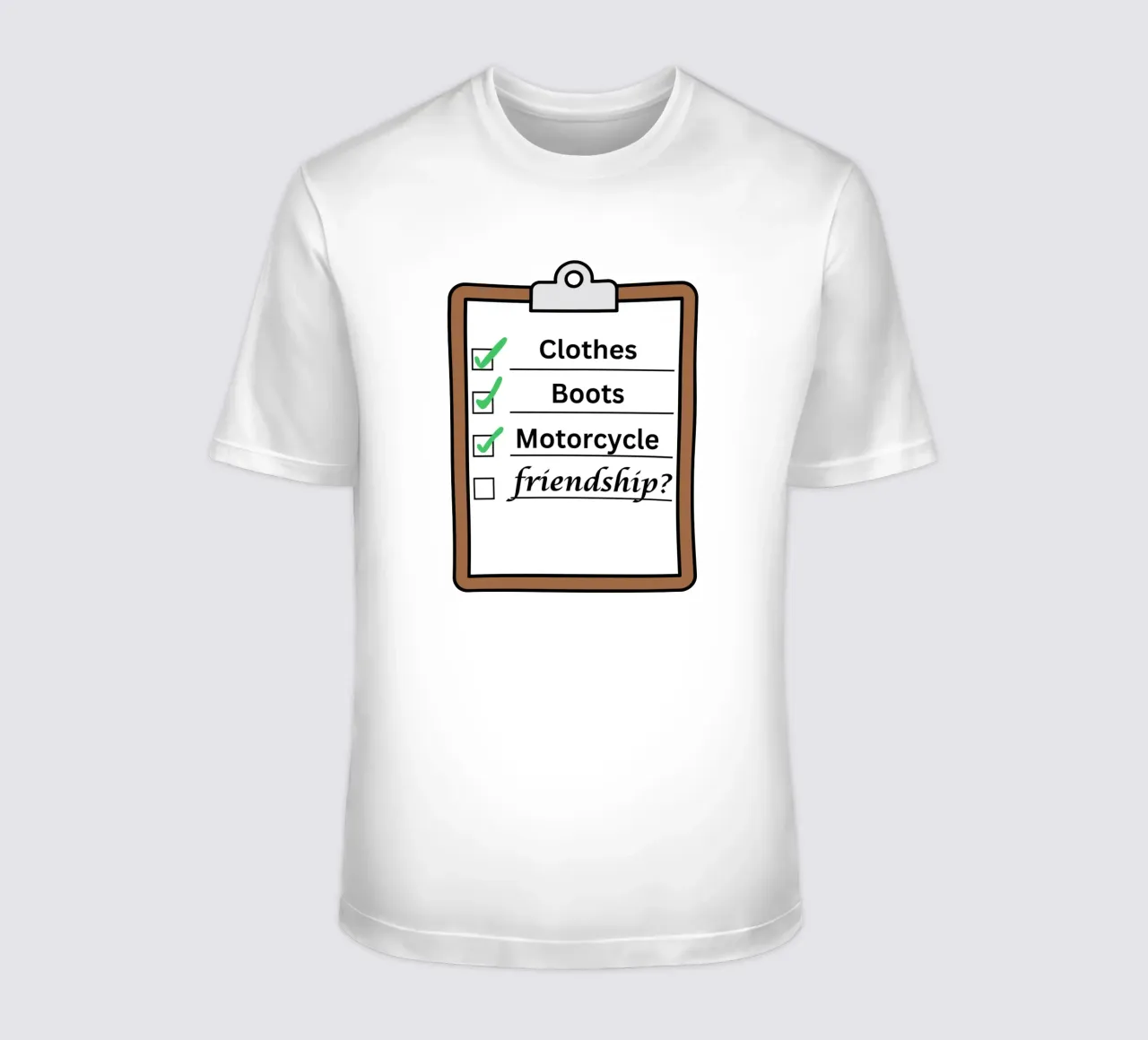 Time travellers check list - Clothes, Boots, Motorcycle. t-shirt da Melty Shirts