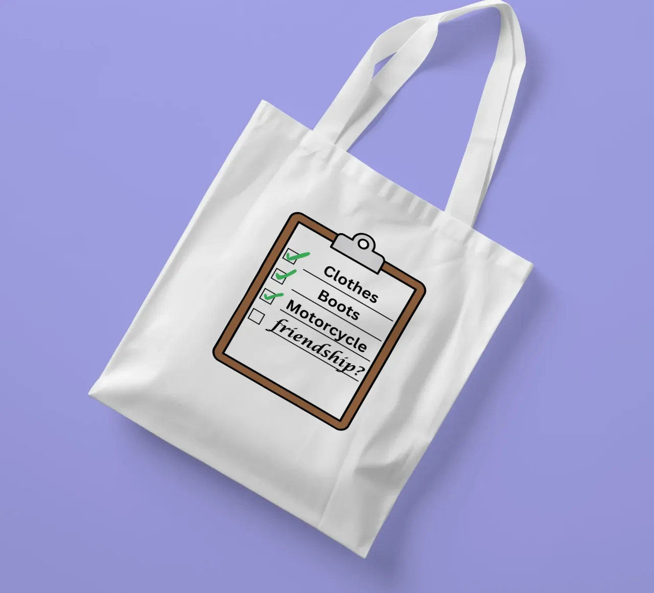 Time travellers check list - Clothes, Boots, Motorcycle. borsa in juta da Melty Shirts