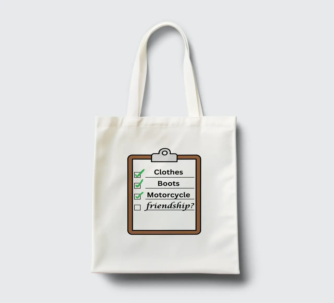 Time travellers check list - Clothes, Boots, Motorcycle. borsa in juta da Melty Shirts