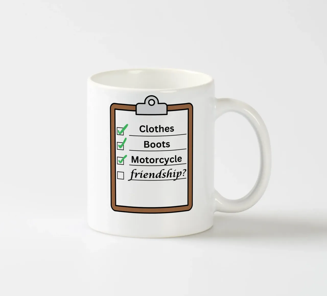 Time travellers check list - Clothes, Boots, Motorcycle. tazza in ceramica da Melty Shirts