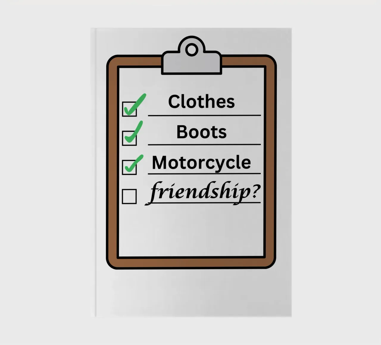 Time travellers check list - Clothes, Boots, Motorcycle. diario da Melty Shirts