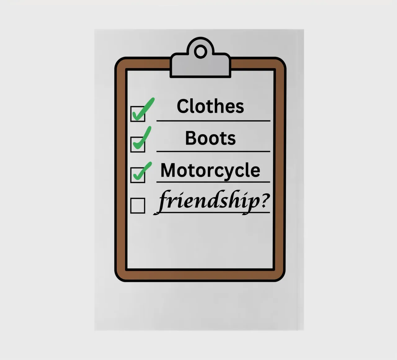 Time travellers check list - Clothes, Boots, Motorcycle. diario da Melty Shirts