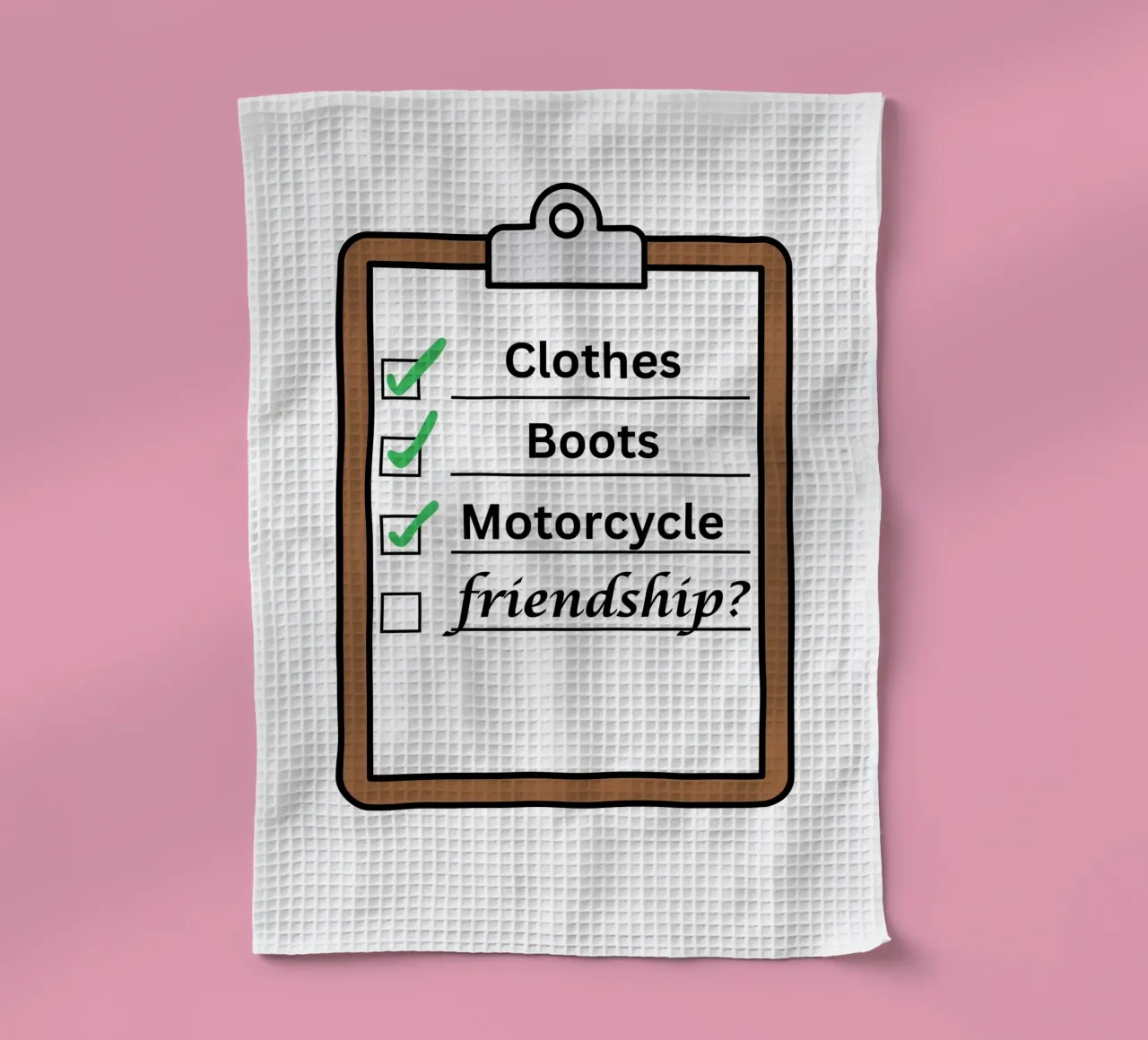 Time travellers check list - Clothes, Boots, Motorcycle. canovaccio da cucina da Melty Shirts