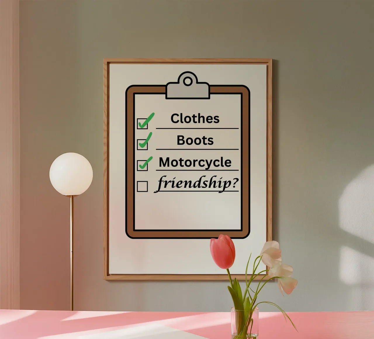Time travellers check list - Clothes, Boots, Motorcycle. pannello forex da Melty Shirts