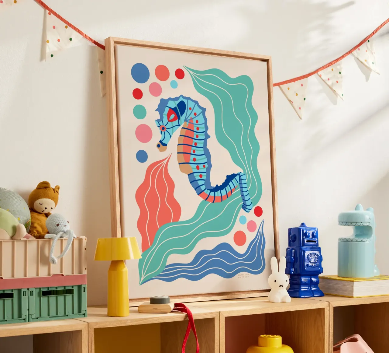 SEEPFERDCHEN canvas with Floater frame by Anastasia Mattern