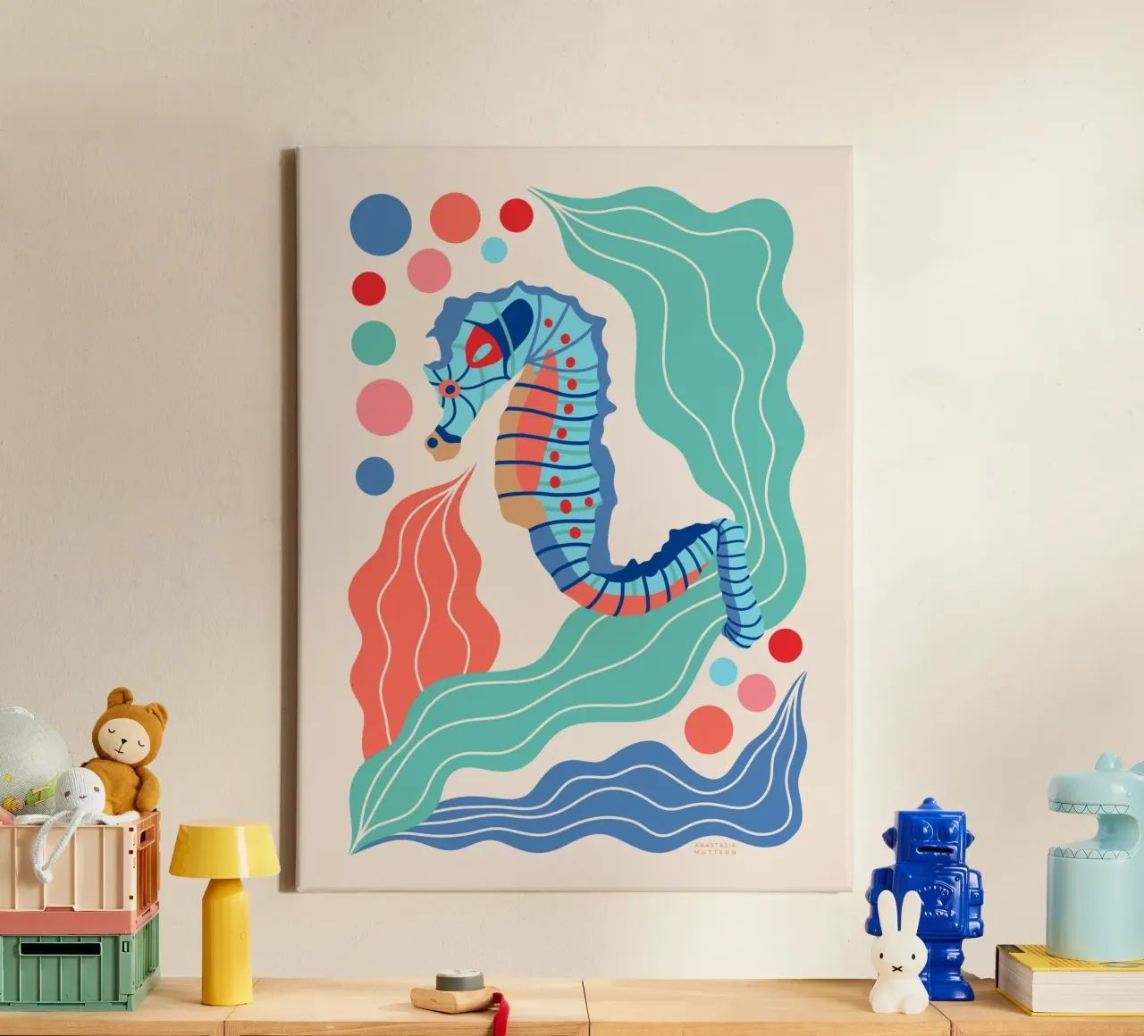 SEEPFERDCHEN canvas with Floater frame by Anastasia Mattern