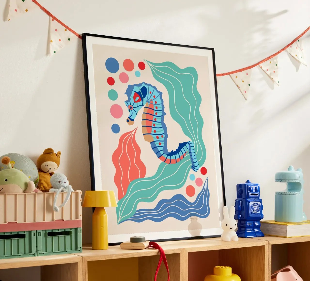 SEEPFERDCHEN poster con telaio in alluminio da Anastasia Mattern