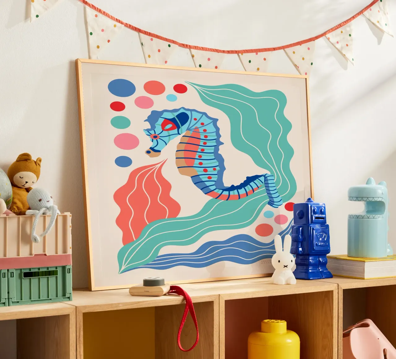 SEEPFERDCHEN poster con telaio in alluminio da Anastasia Mattern