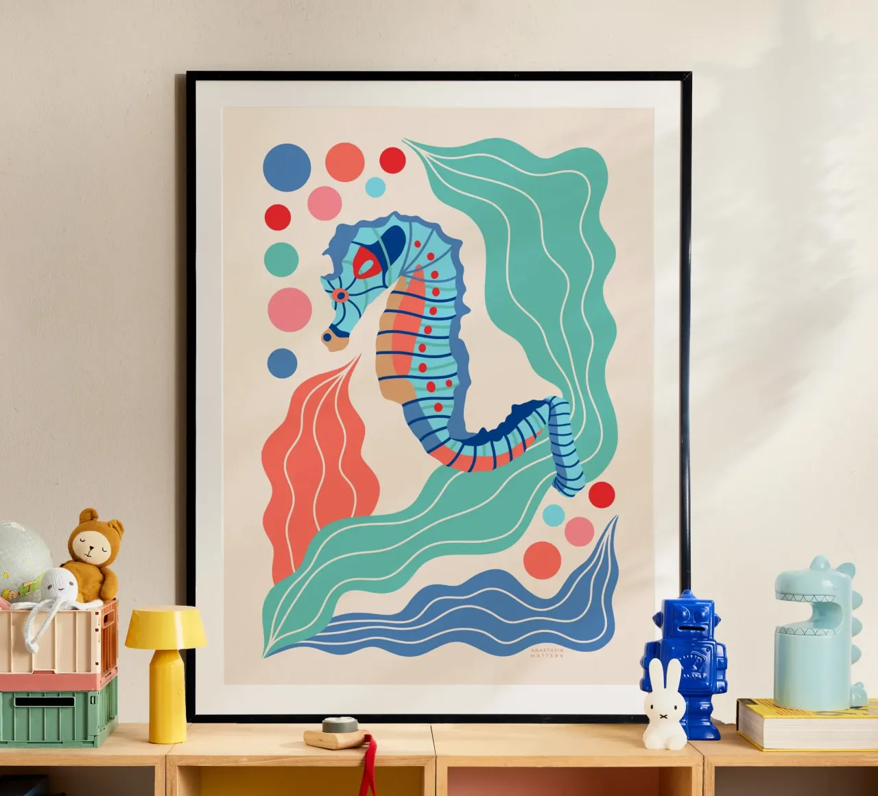 SEEPFERDCHEN poster con telaio in alluminio da Anastasia Mattern