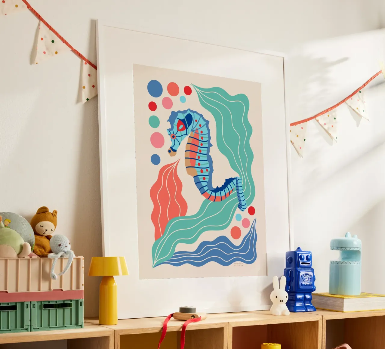 SEEPFERDCHEN poster con telaio in alluminio da Anastasia Mattern