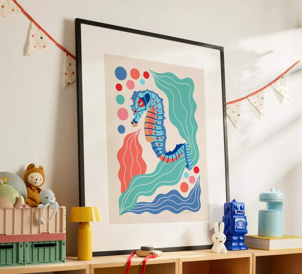 SEEPFERDCHEN poster con telaio in alluminio da Anastasia Mattern