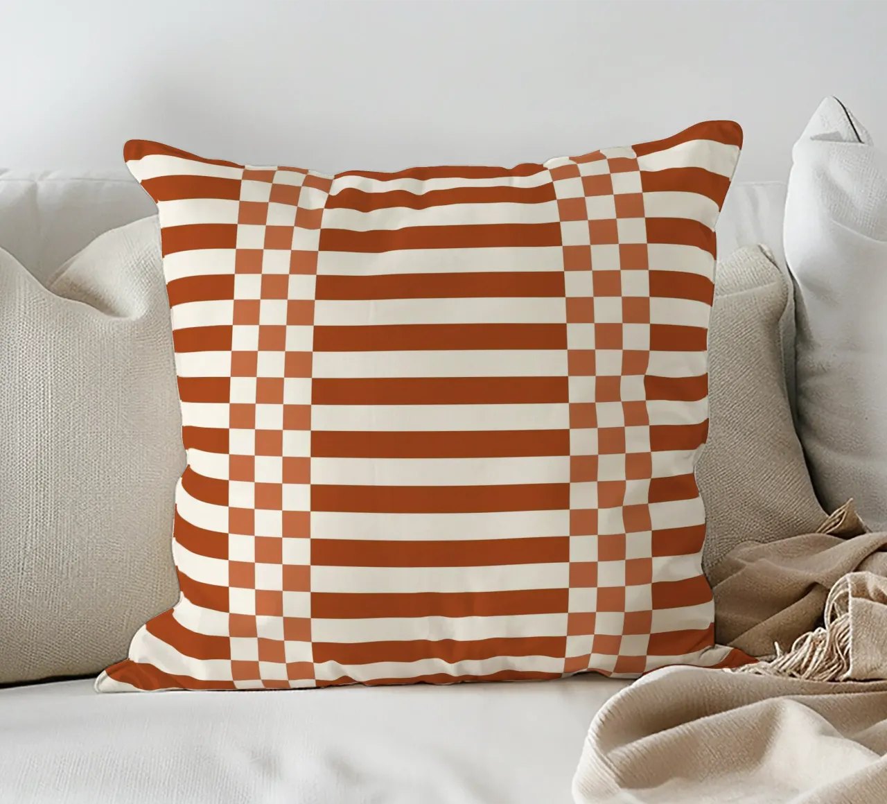 Burnt orange checks and lines cuscino da TijanaArtStudio88