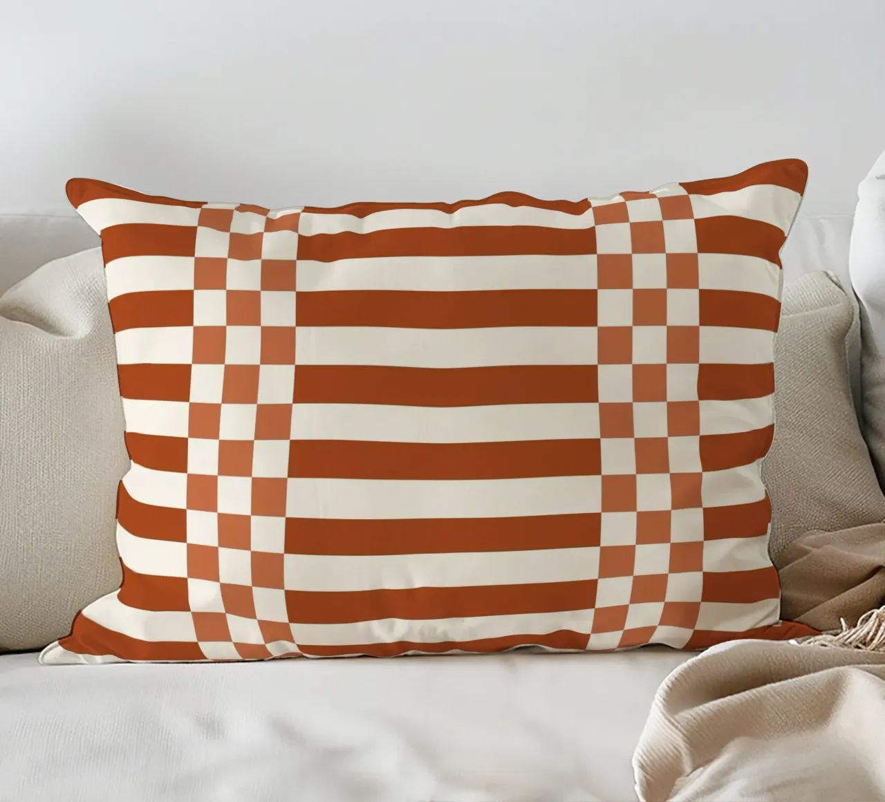Burnt orange checks and lines cuscino da TijanaArtStudio88
