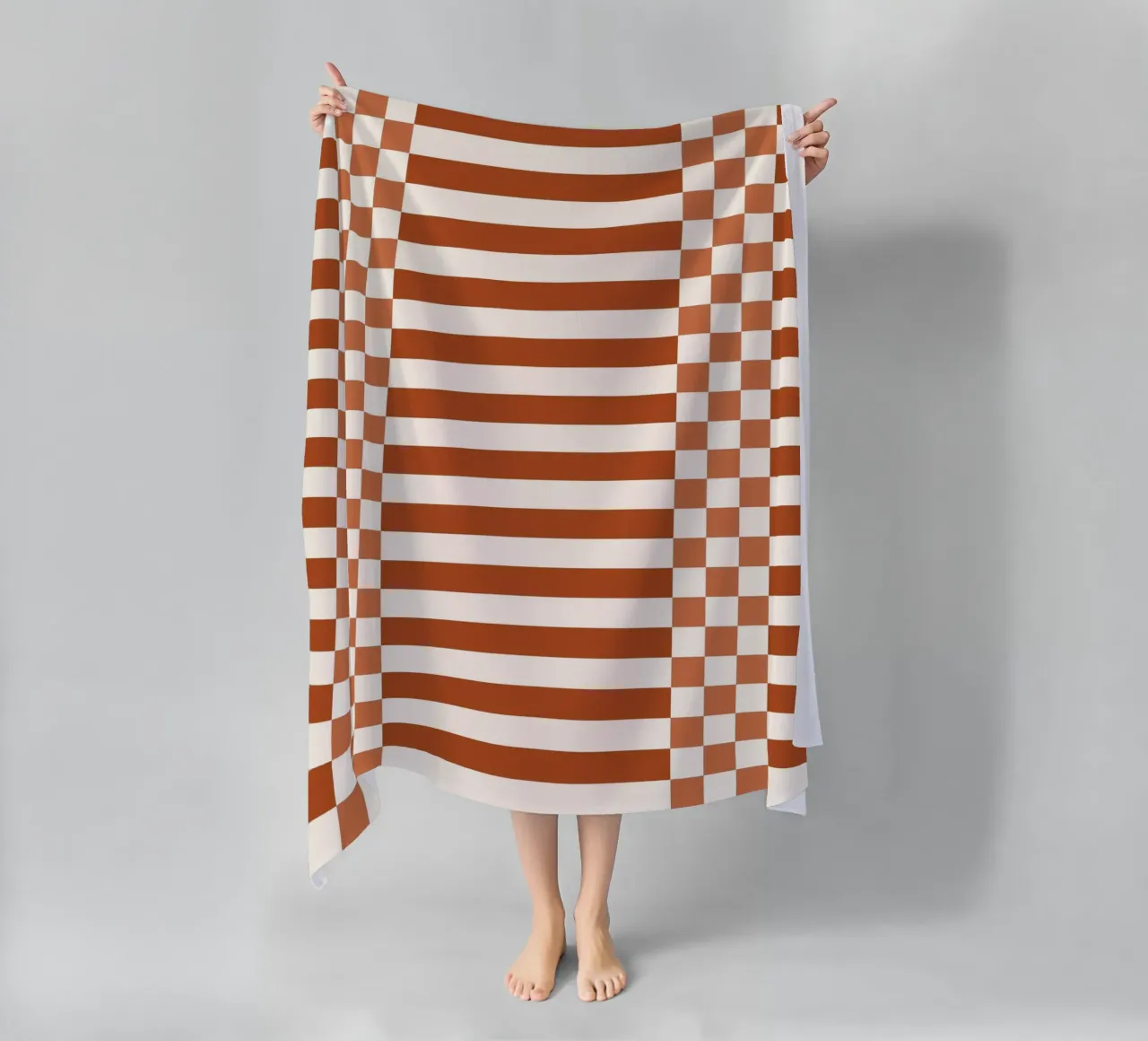 Burnt orange checks and lines telo mare da TijanaArtStudio88