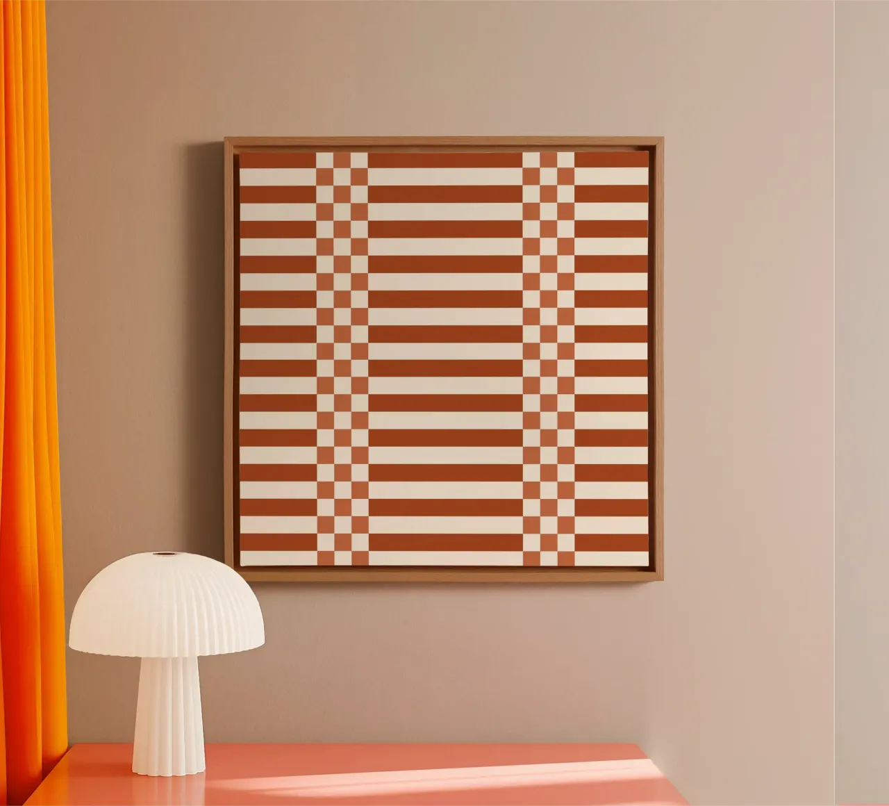 Burnt orange checks and lines canvas met Baklijst van TijanaArtStudio88