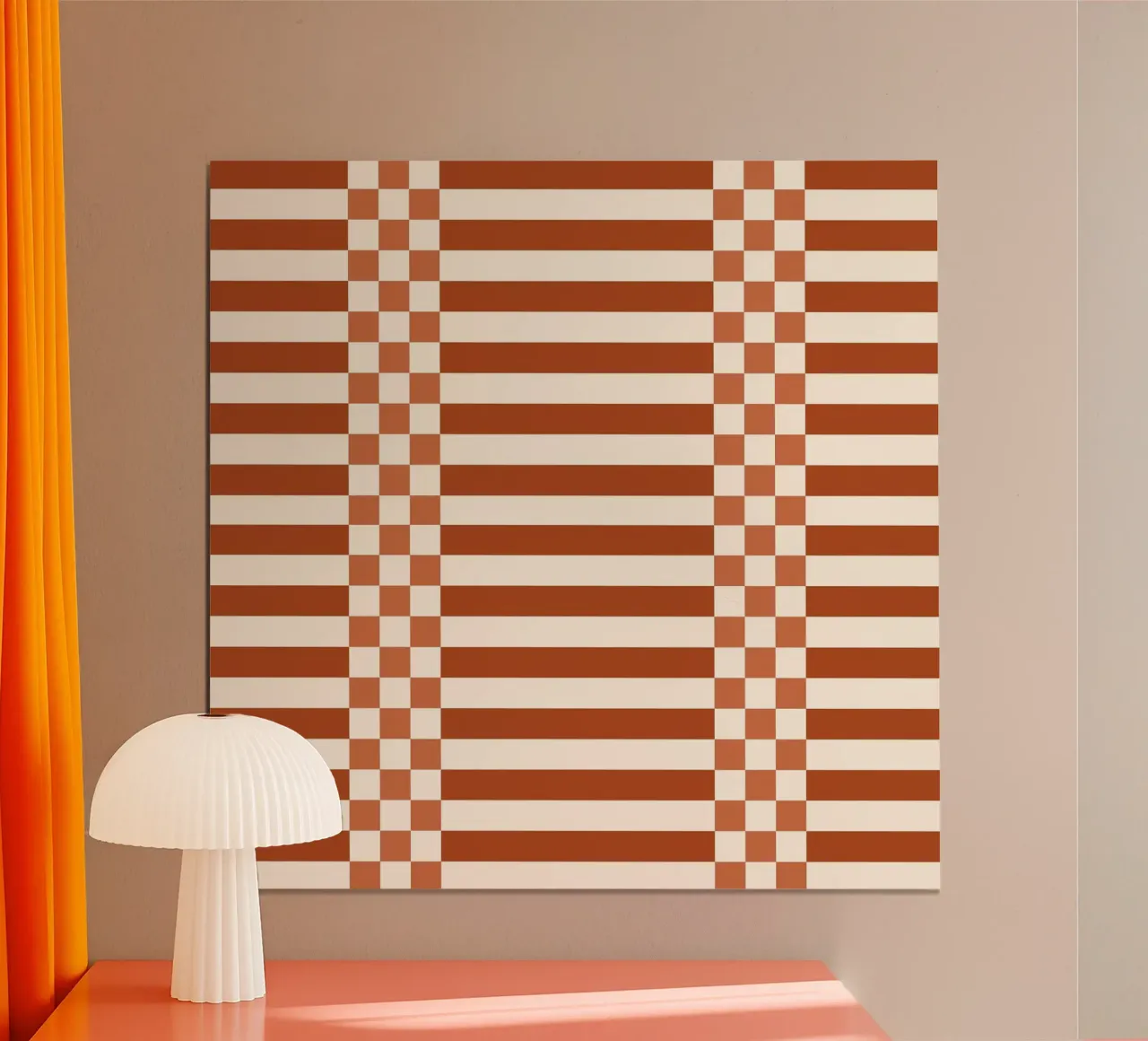 Burnt orange checks and lines poster con telaio in alluminio da TijanaArtStudio88