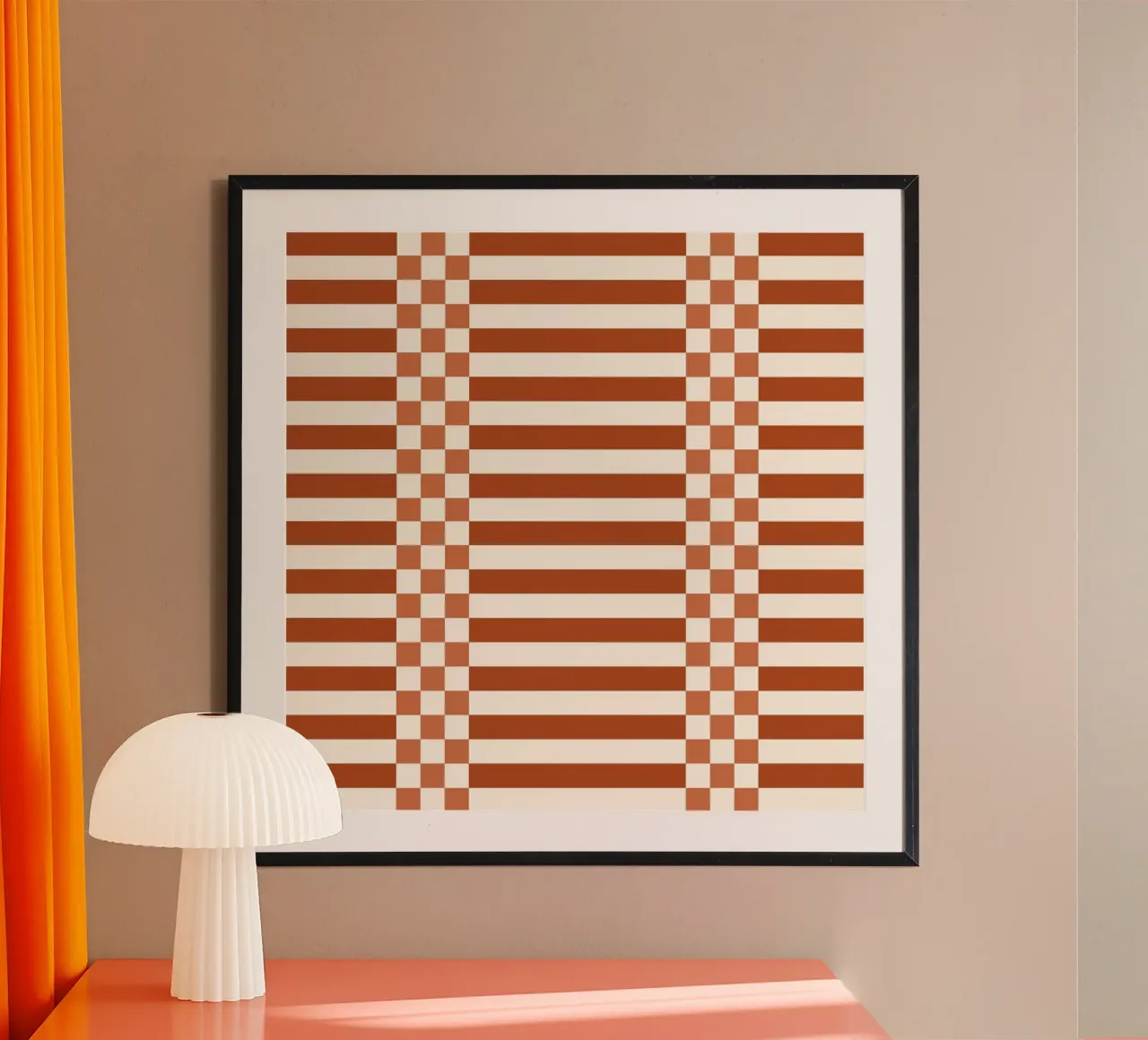 Burnt orange checks and lines poster con telaio in alluminio da TijanaArtStudio88