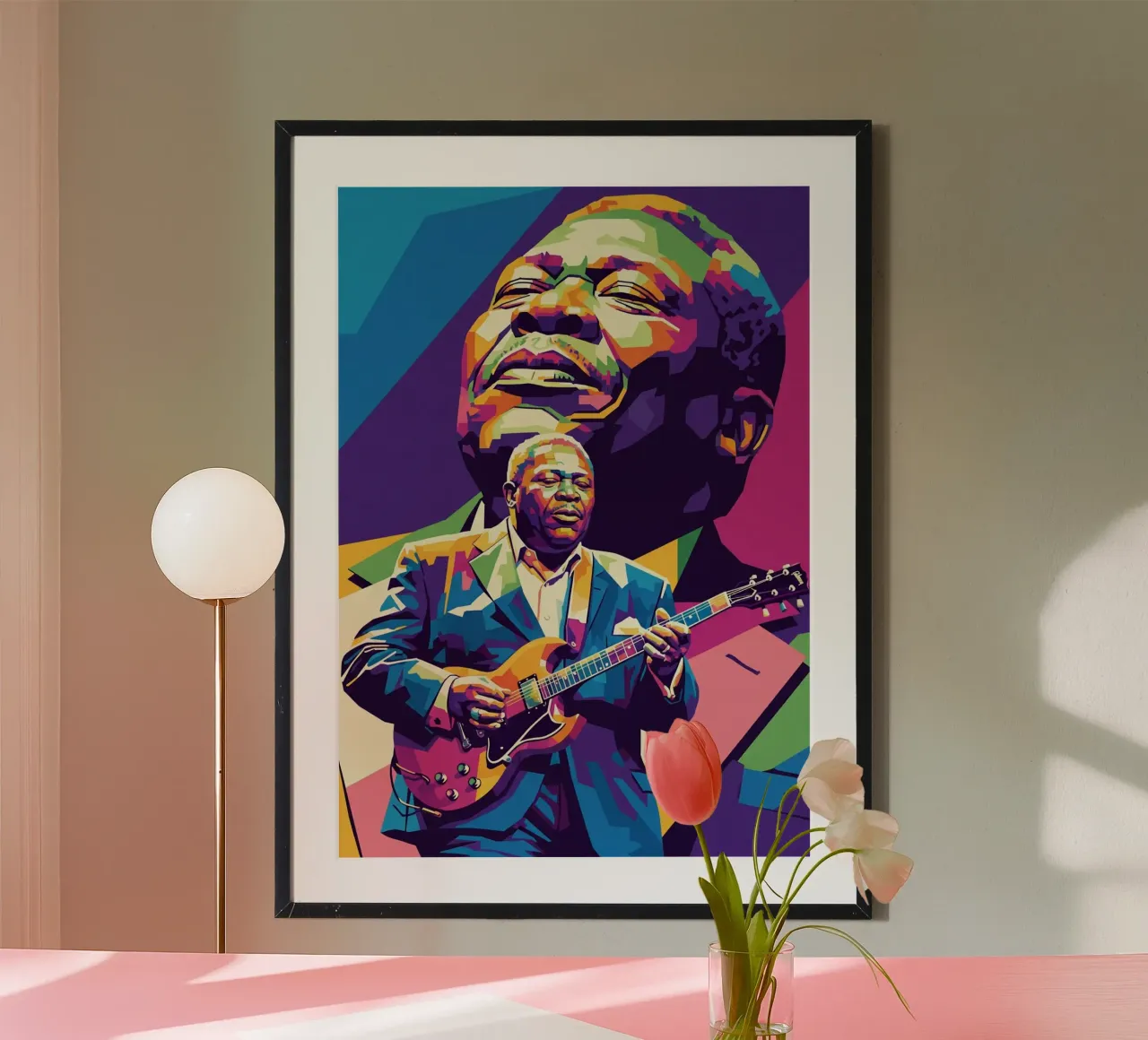Ritratto pop art di BB King poster con telaio in alluminio da Hantamrata