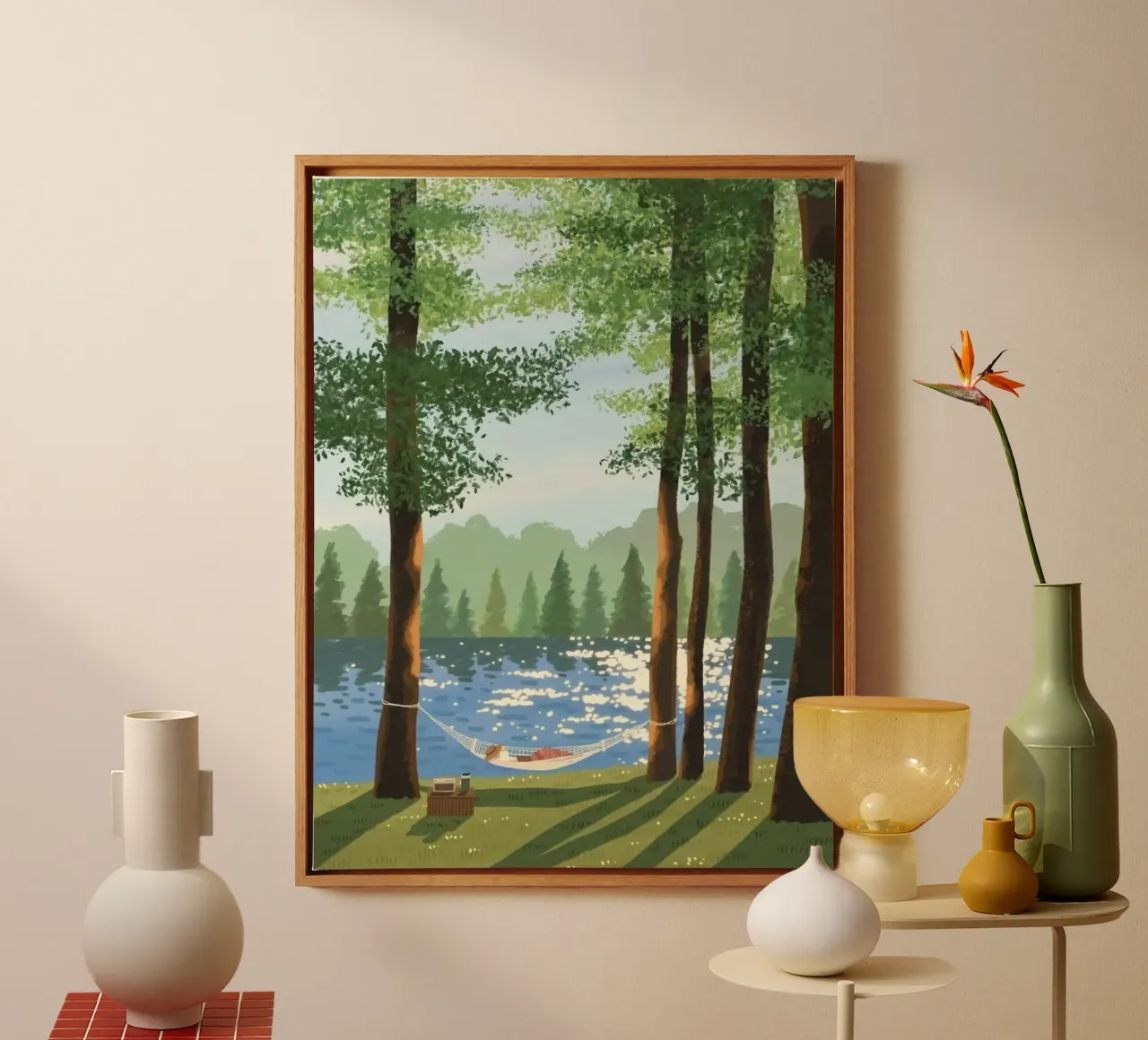 hammock lake trees canvas with Floater frame by mip of map