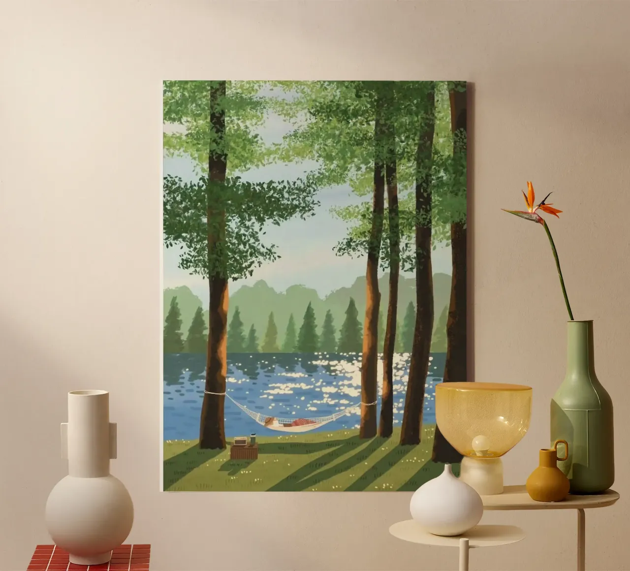 hammock lake trees canvas with Floater frame by mip of map