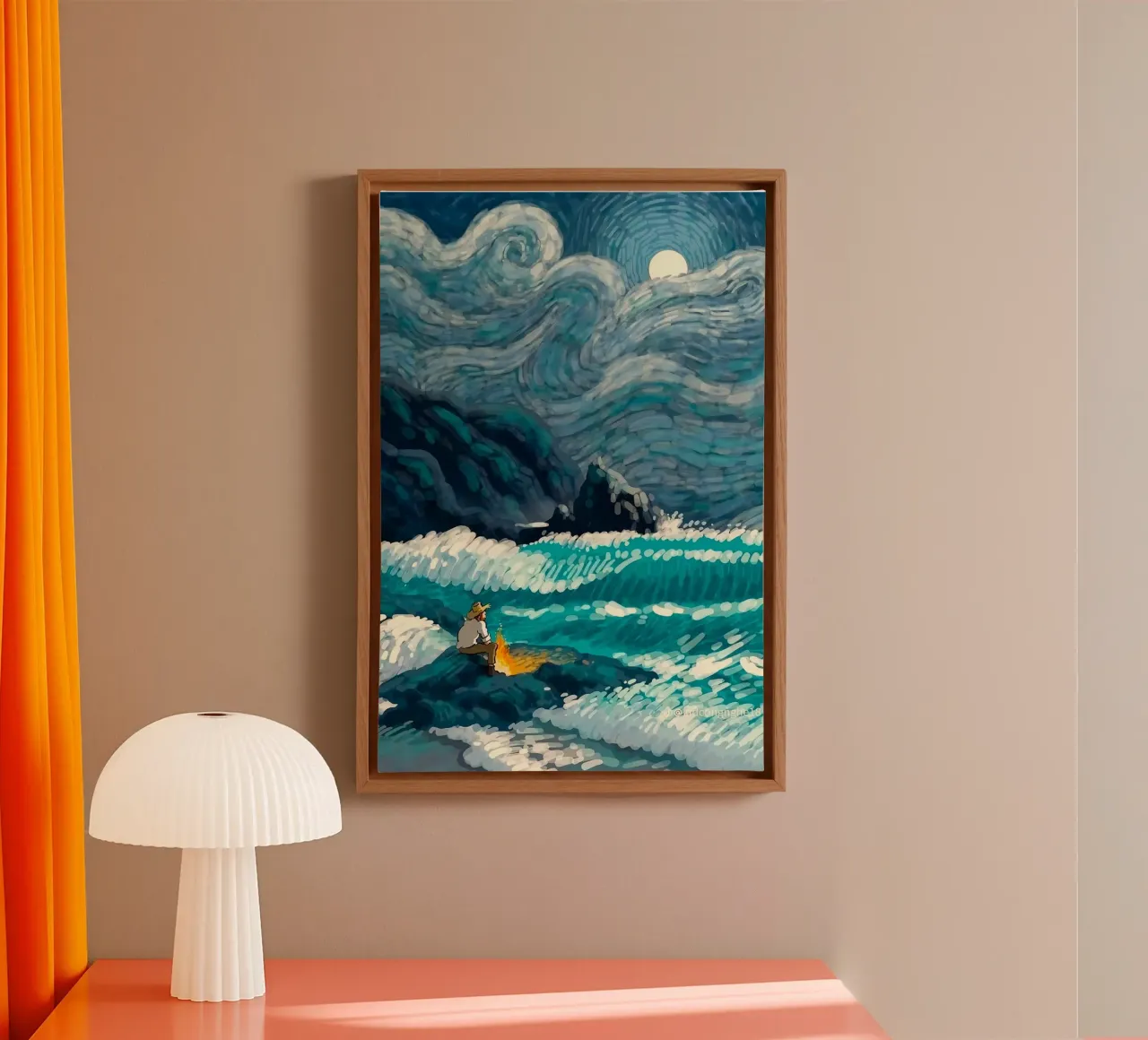vagues lune ciel étoilé toile avec Caisse américaine de mip of map