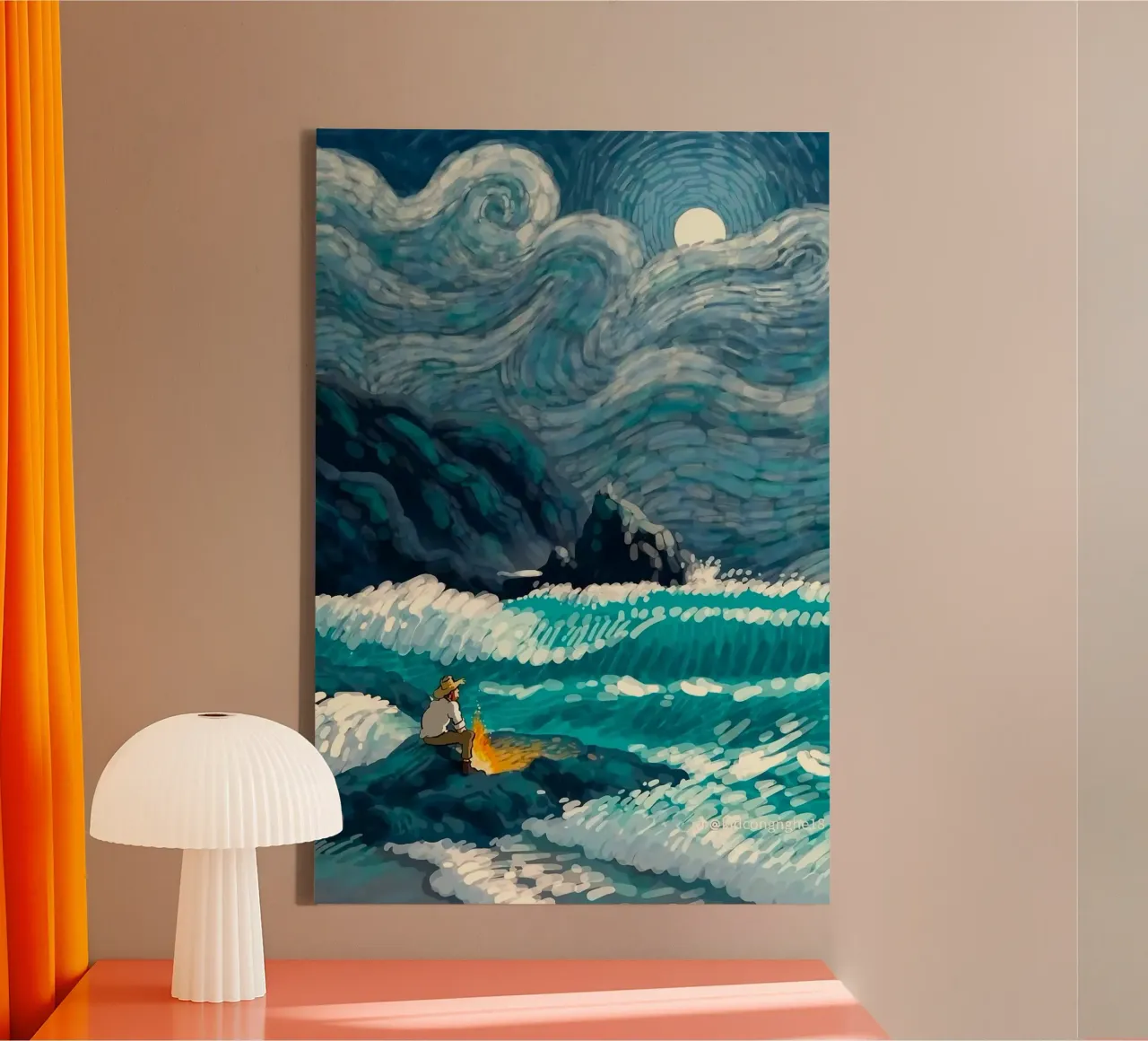 vagues lune ciel étoilé toile avec Caisse américaine de mip of map