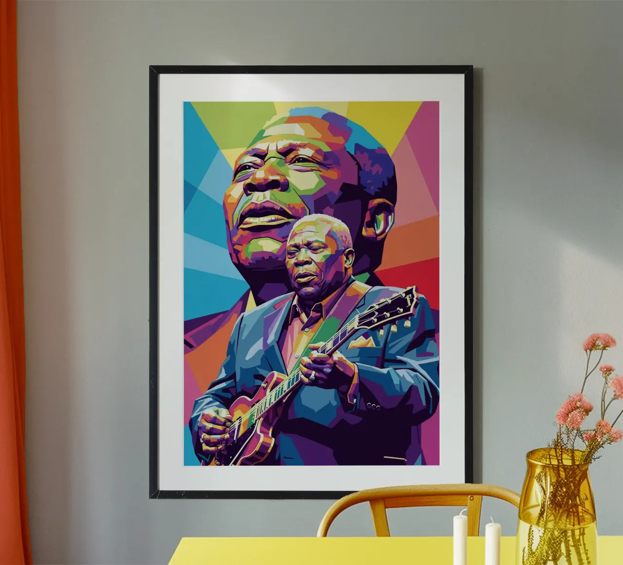 BB King, ritratto pop art colorato poster con telaio in plastica da Hantamrata