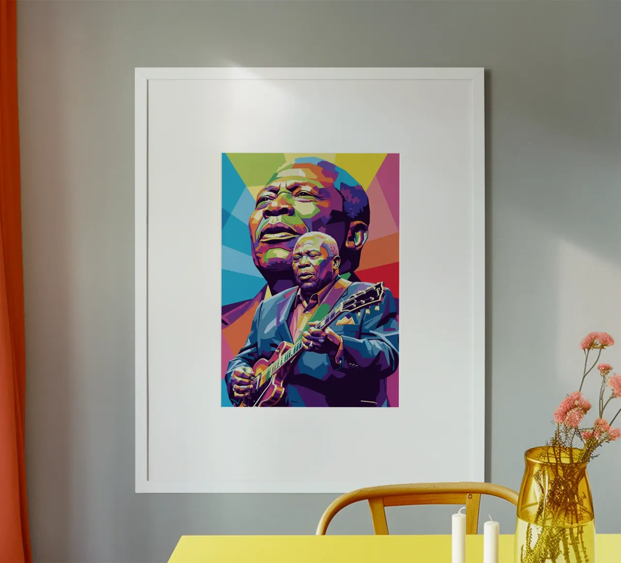 BB King, ritratto pop art colorato poster con telaio in plastica da Hantamrata