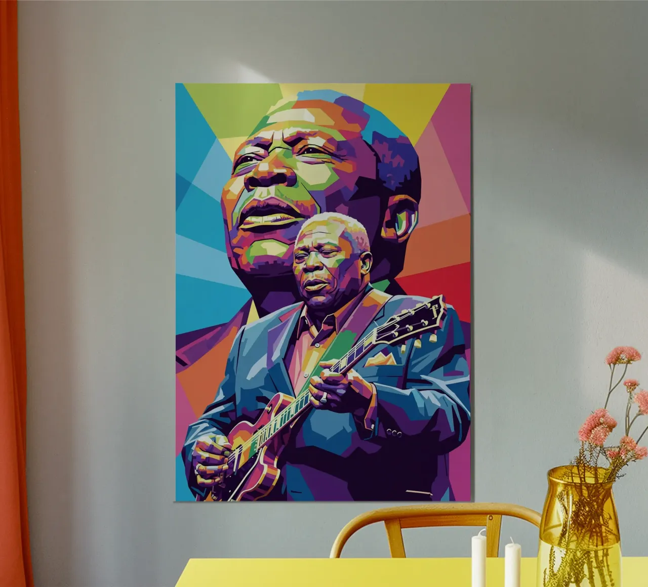 BB King, ritratto pop art colorato poster con telaio in plastica da Hantamrata
