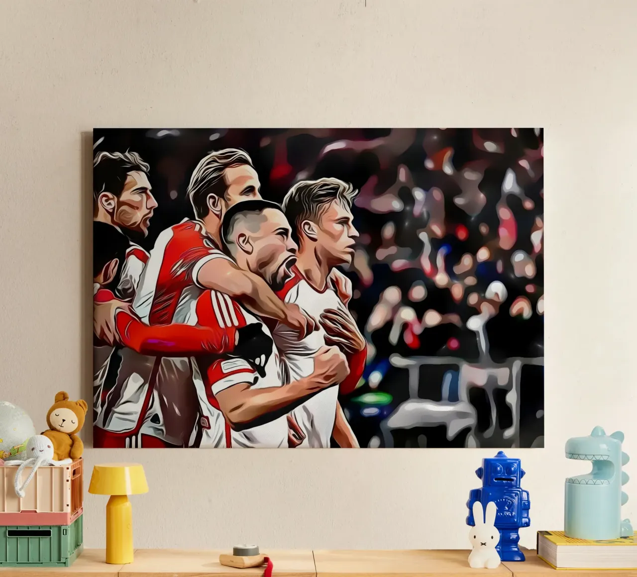 Giocatori di calcio che festeggiano un gol - bayern munchen tela con Cornice a cassetta da dark eagle