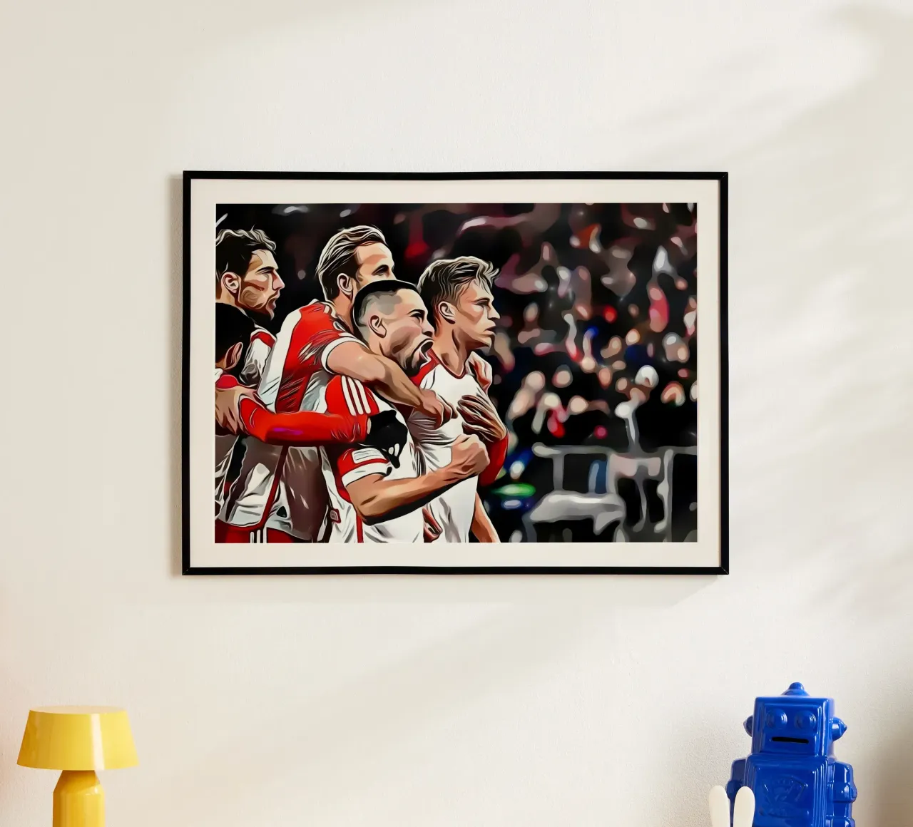 Giocatori di calcio che festeggiano un gol - bayern munchen poster con telaio in plastica da dark eagle