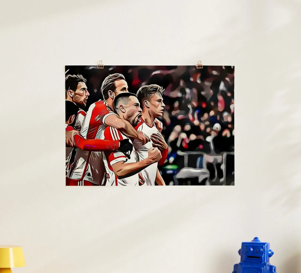Giocatori di calcio che festeggiano un gol - bayern munchen poster con telaio in plastica da dark eagle