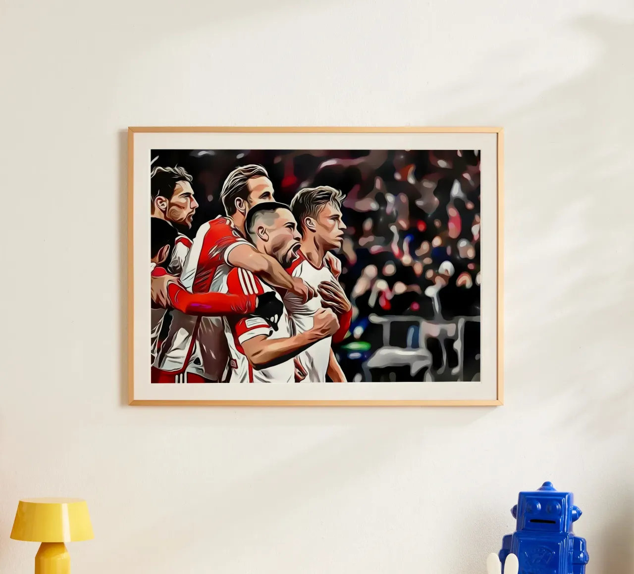 Giocatori di calcio che festeggiano un gol - bayern munchen poster con telaio in plastica da dark eagle